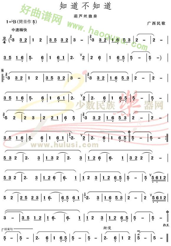 《知道不知道》葫芦丝曲谱