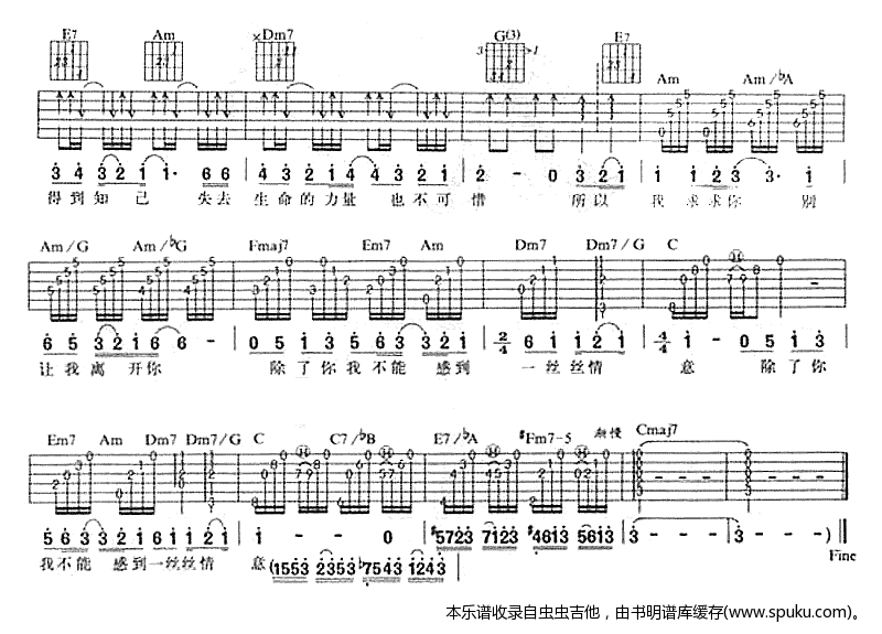 我只在乎你-版本二吉他谱