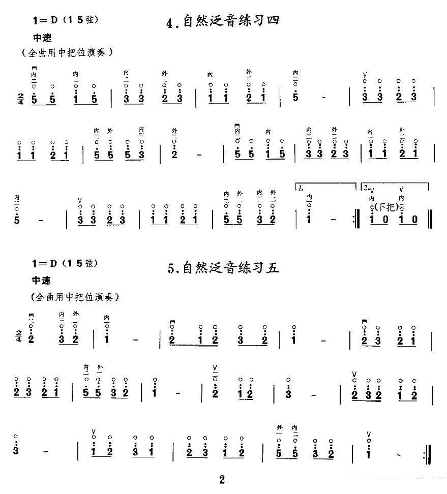 二胡乐谱曲谱 二胡微型练习曲：泛音练习