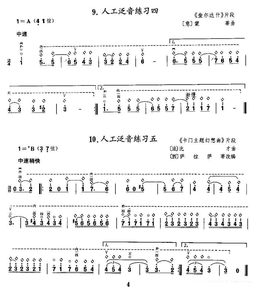 二胡乐谱曲谱 二胡微型练习曲：泛音练习