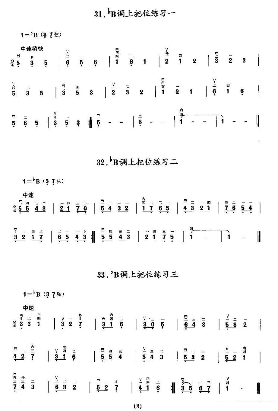 二胡乐谱曲谱 二胡微型练习曲：各调上把位练习