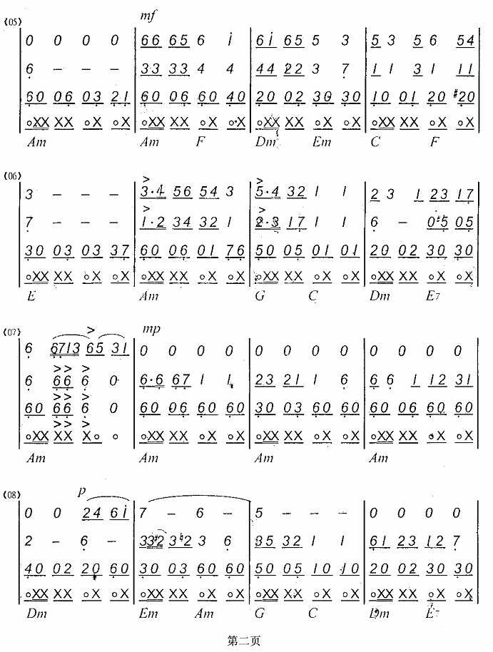 口琴乐谱曲谱 新疆民谣：达坂城的姑娘（四重奏）