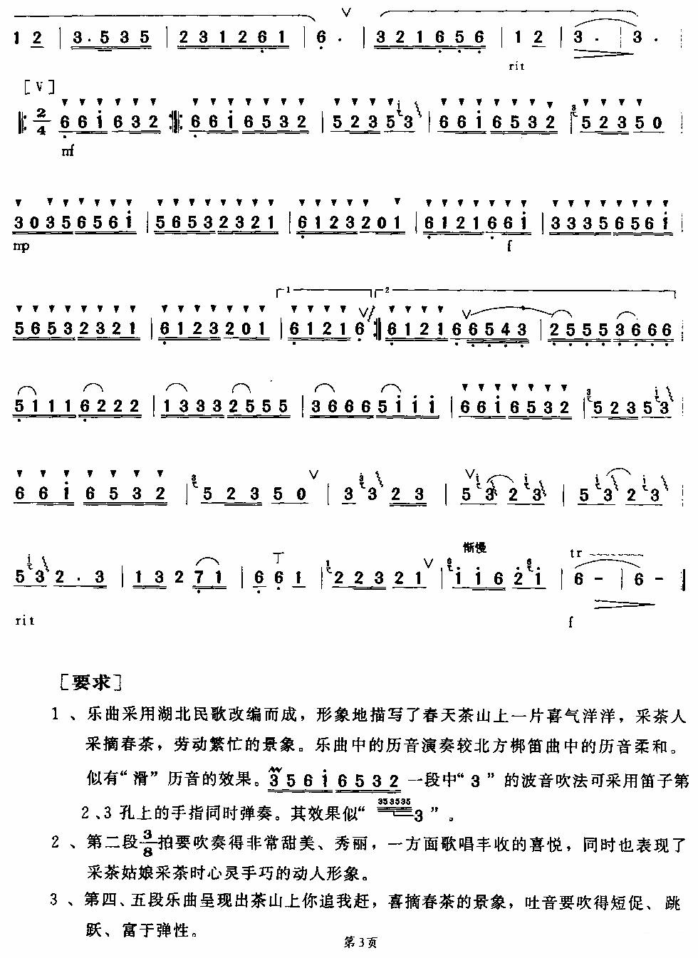 笛箫乐谱曲谱 春山采茶（严维鹤编曲）