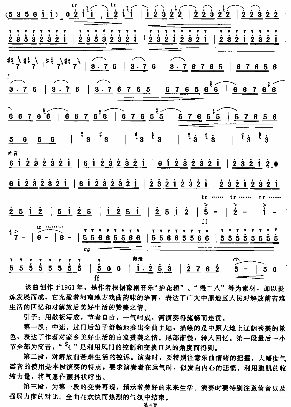 笛箫乐谱曲谱 故乡的回忆（孔建华曲）