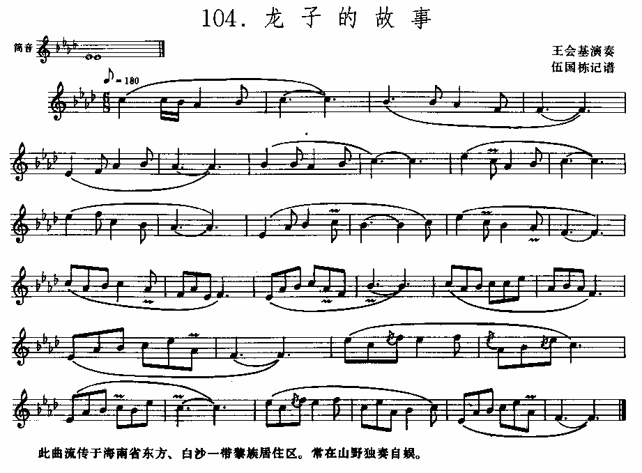 笛箫乐谱曲谱 龙子的故事（王会基演奏 伍国栋记谱）