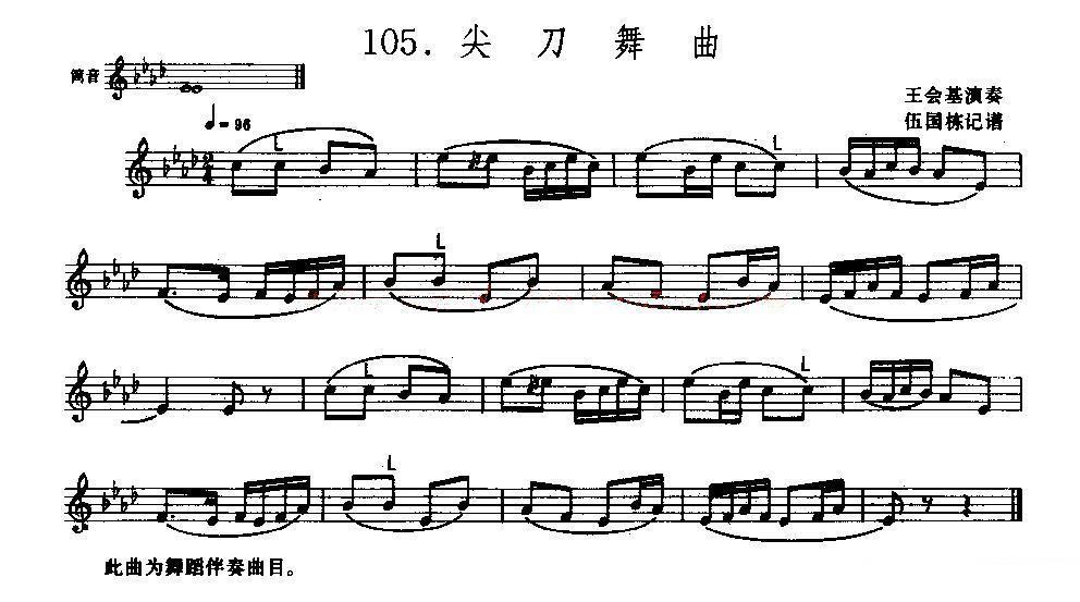 笛箫乐谱曲谱 尖刀舞曲（王会基演奏 伍国栋记谱）