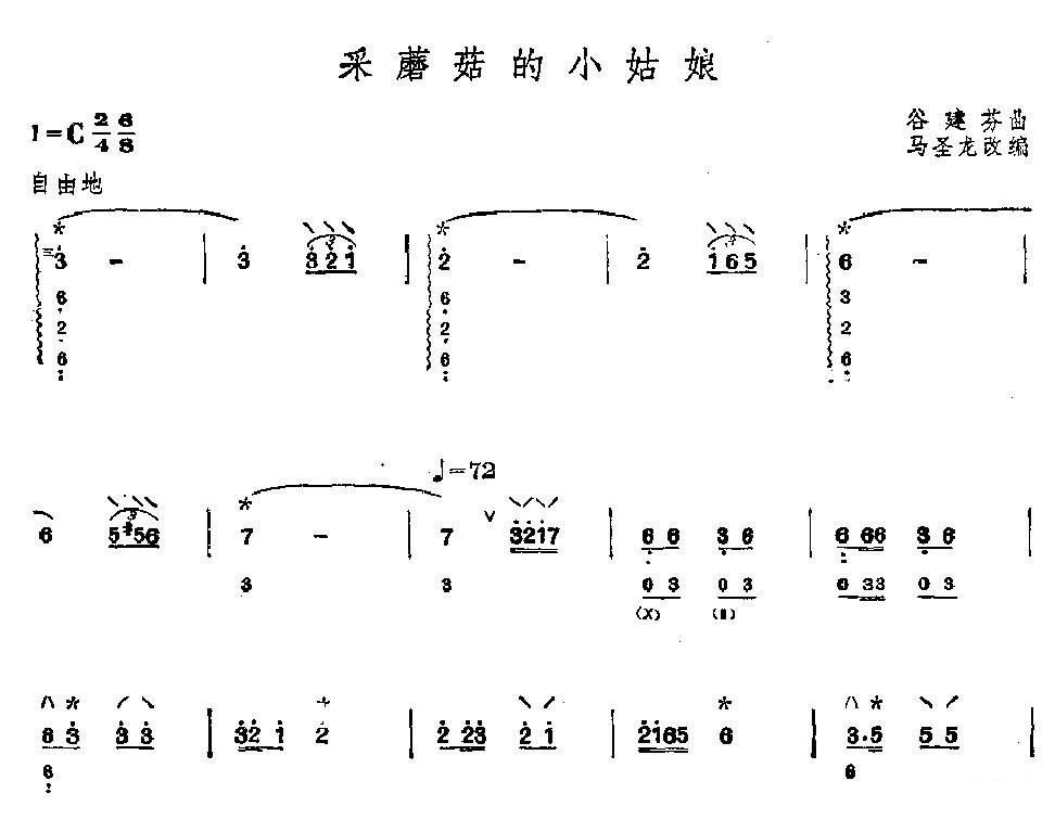 琵琶乐谱曲谱 采蘑菇的小姑娘（谷建芬曲）