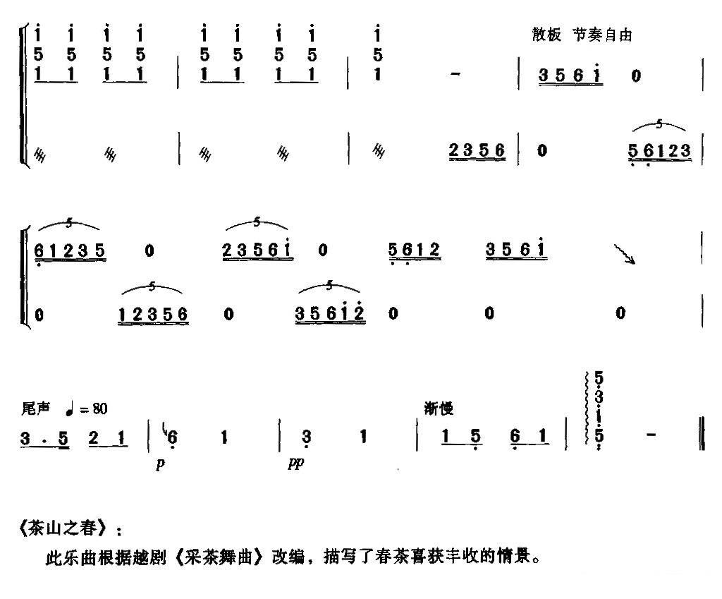 古筝古琴乐谱曲谱 茶山之春（周大风曲 汤咪扫改编）