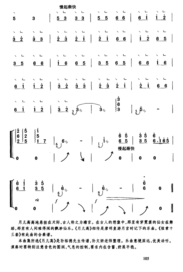古筝古琴乐谱曲谱 月儿高（孙裕德传谱 孙文妍整理）