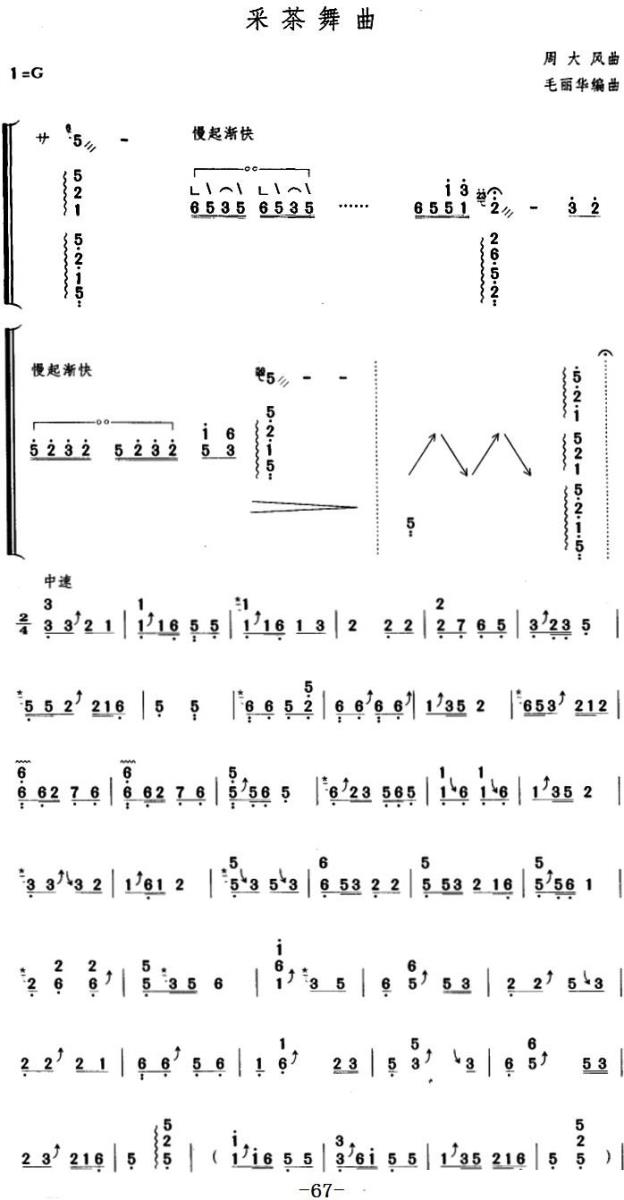古筝古琴乐谱曲谱 采茶舞曲（毛丽华编曲）