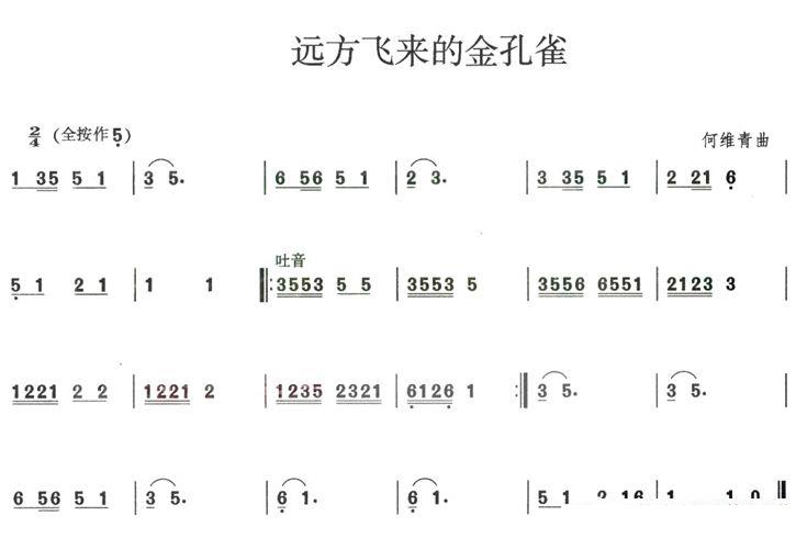 葫芦丝乐谱曲谱 远方飞来的金孔雀（何维青曲）