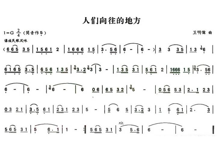 葫芦丝乐谱曲谱 人们向往的地方（卫名儒曲）