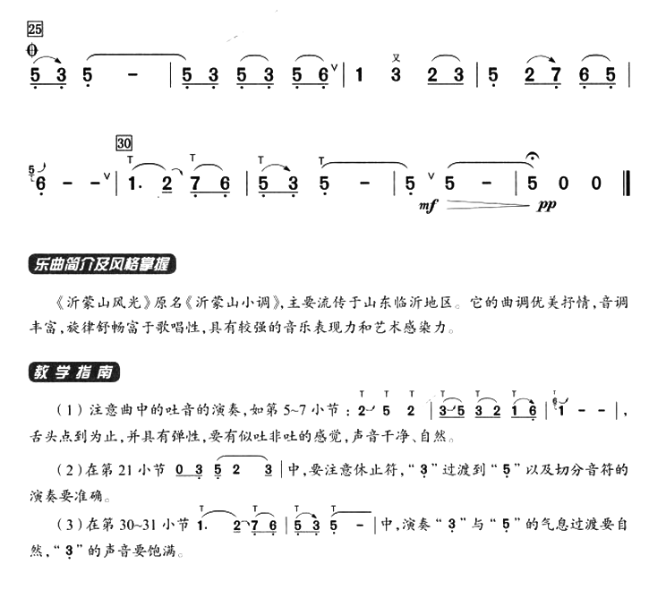 葫芦丝乐谱曲谱 沂蒙山风光（葫芦丝教学曲集 山东民歌）
