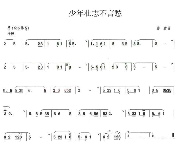 葫芦丝乐谱曲谱 少年壮志不言愁（雷蕾曲）