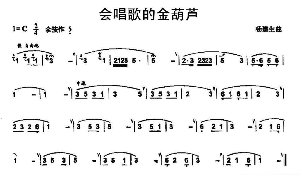 葫芦丝乐谱曲谱 会唱歌的金葫芦（杨建生曲）