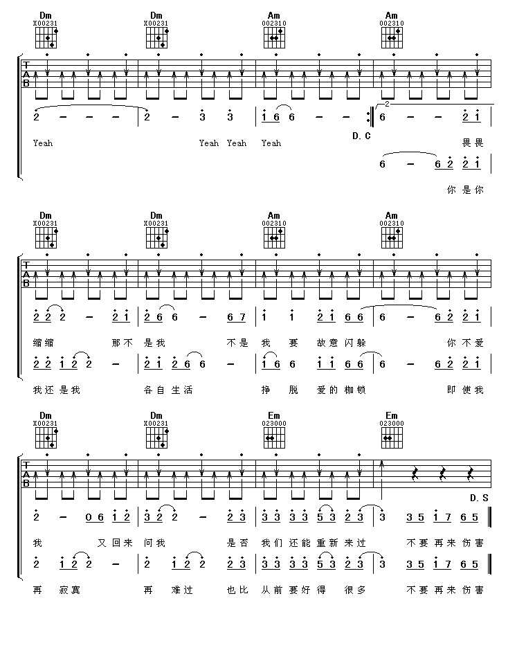 吉他谱乐谱 不要再来伤害我（阿潘音乐工场编配版）