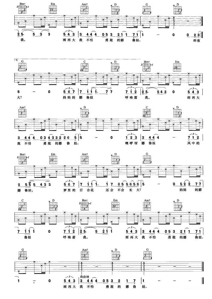 吉他谱乐谱 林俊杰演唱：妈妈的娜鲁娃 吉他谱/六线谱