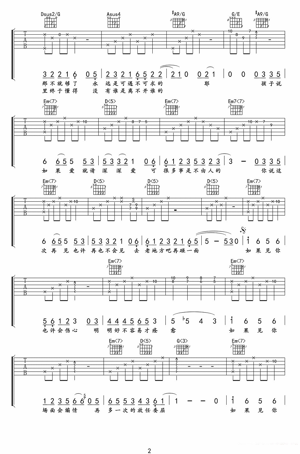 吉他谱乐谱 不煽情（吉他谱/六线谱 许嵩词曲）