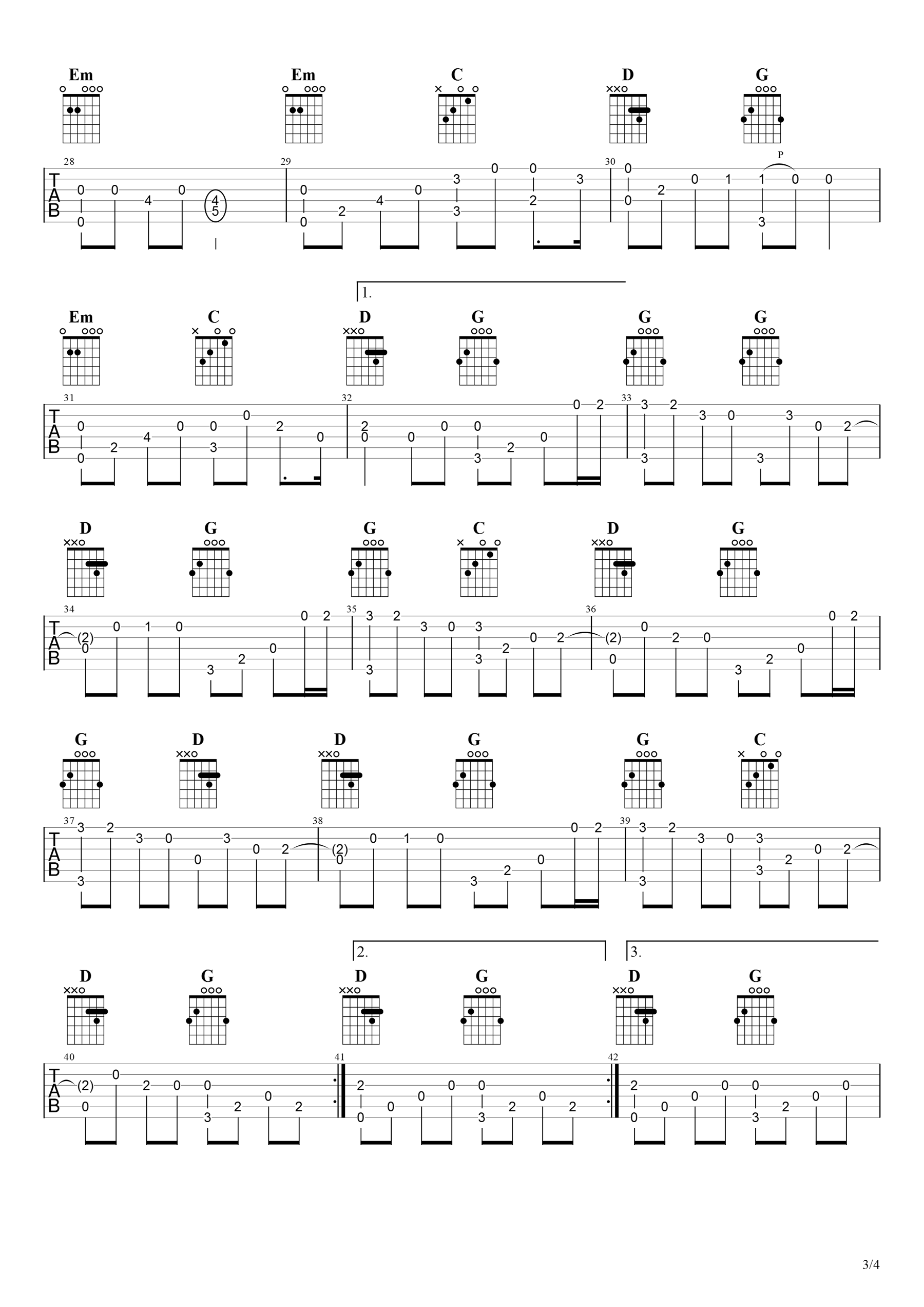 吉他谱乐谱 白月光与朱砂痣（大籽演唱 G调指法独奏谱）