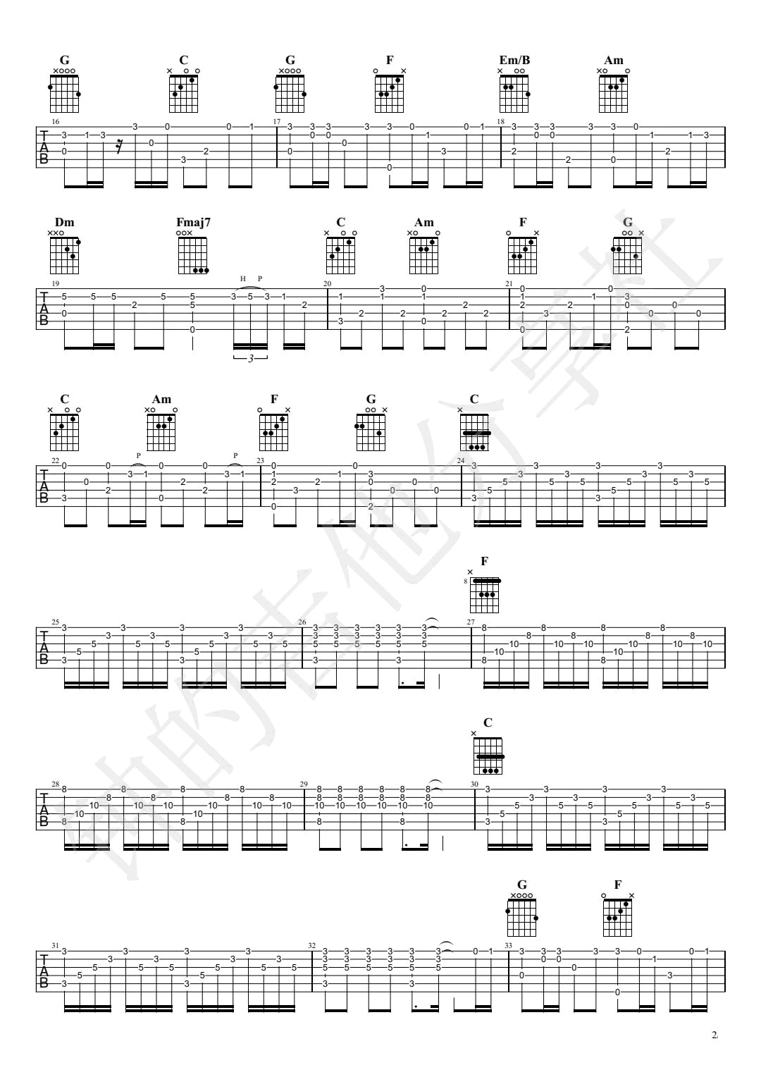 吉他谱乐谱 Summer（久石让 电影《菊次郎的夏天》中歌曲）