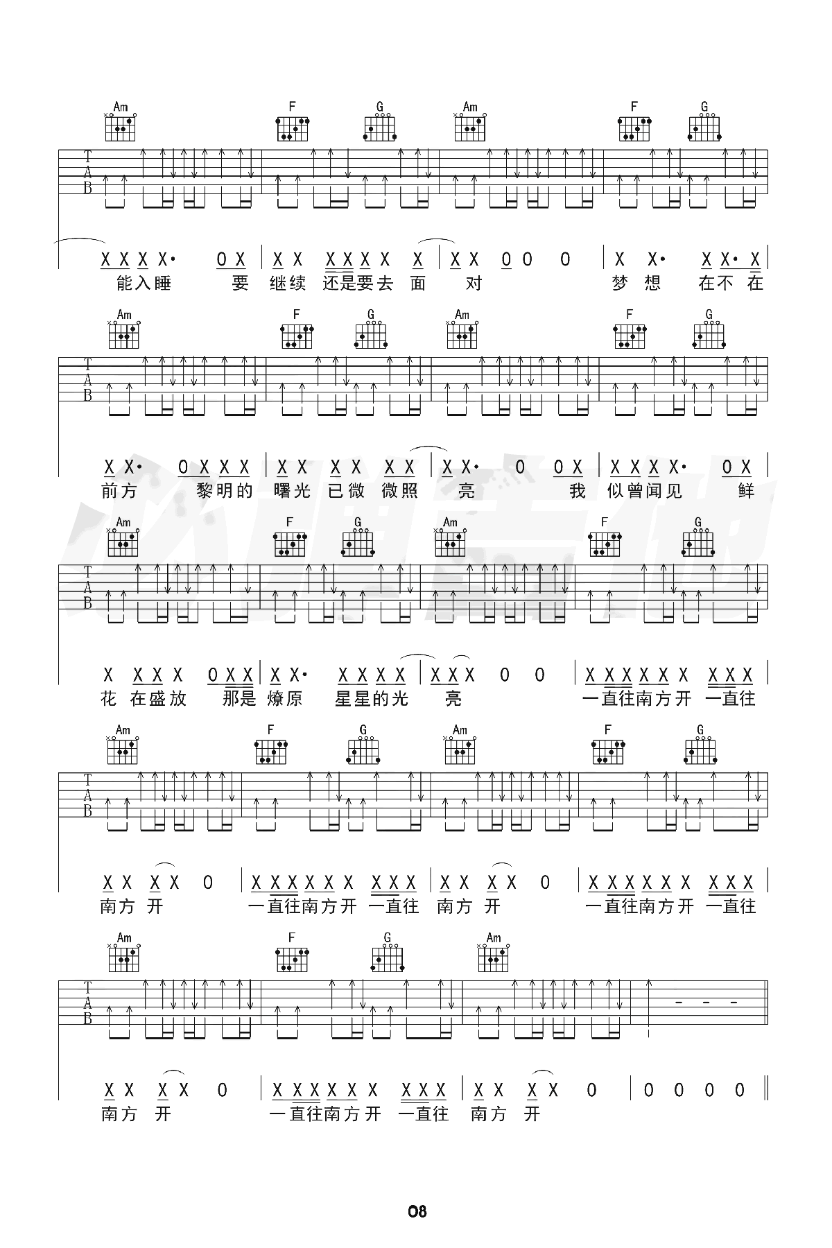 吉他谱乐谱 公路之歌（痛仰乐队演唱 C调弹唱谱）