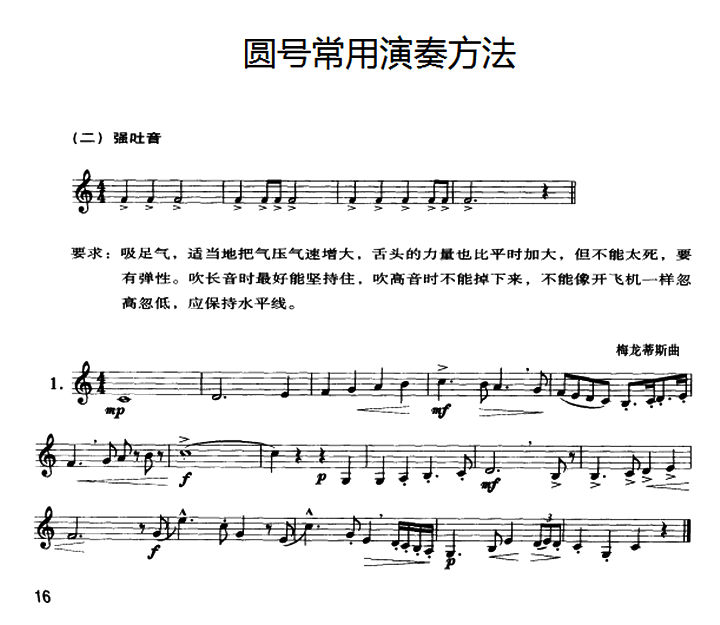 铜管乐谱曲谱 圆号常用演奏方法（二）强吐音