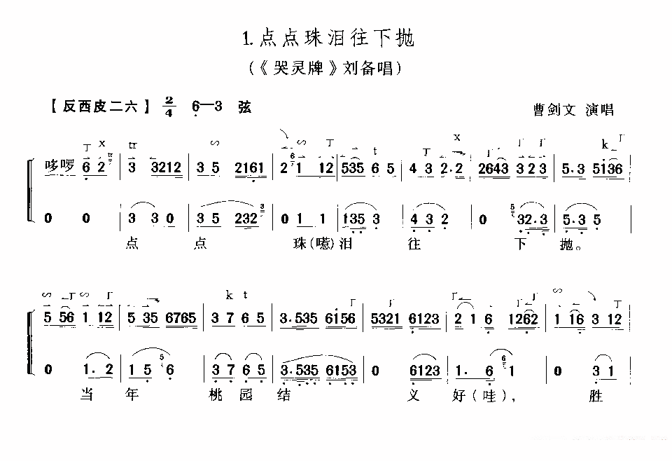 京剧戏曲谱 《哭灵牌》刘备唱段：点点珠泪往下抛