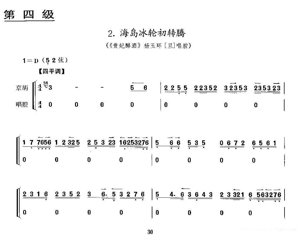 京剧戏曲谱 海岛冰轮初转腾（《贵妃醉酒》杨玉环唱段、京胡考级谱）