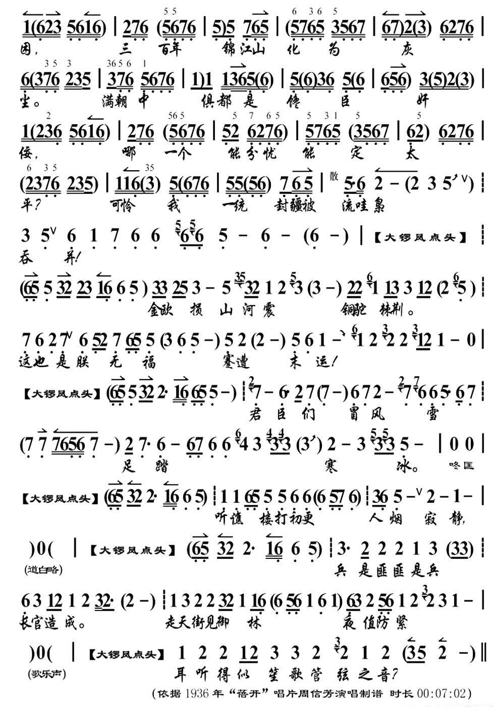 京剧戏曲谱 眼睁睁气数到金汤不稳（《明末遗恨》崇祯帝唱段、琴谱）