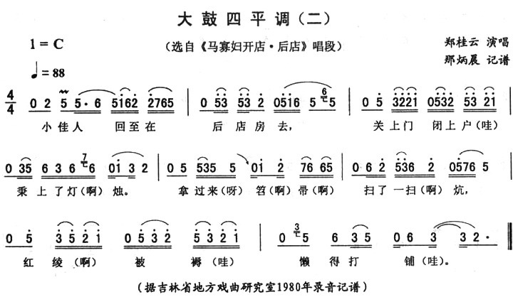 京剧戏曲谱 大鼓四平调（二）（《马寡妇开店・后店》唱段）