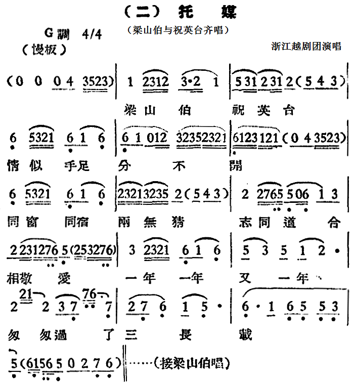 越剧戏曲谱 托媒（梁山伯与祝英台齐唱）