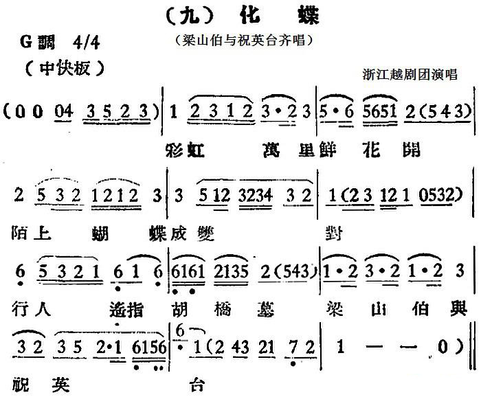 越剧戏曲谱 九、化蝶（梁山伯与祝英台齐唱）