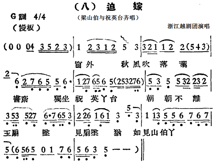 越剧戏曲谱 八、迫嫁（梁山伯与祝英台齐唱）