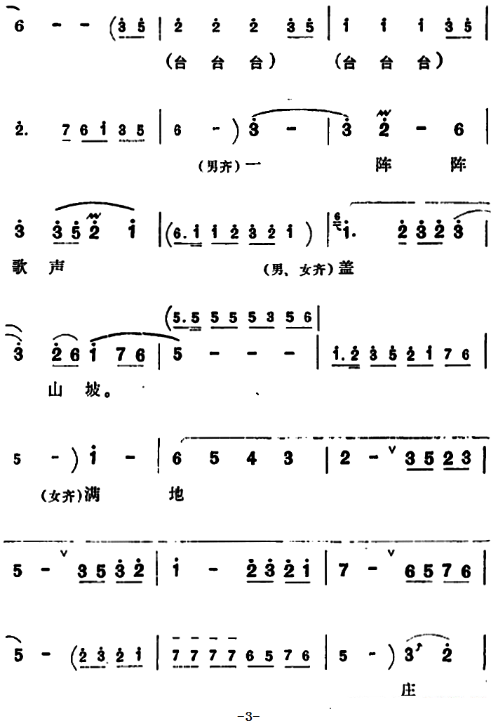 豫剧戏曲谱 《朝阳沟》众社员齐唱：总路线照亮了万里山河