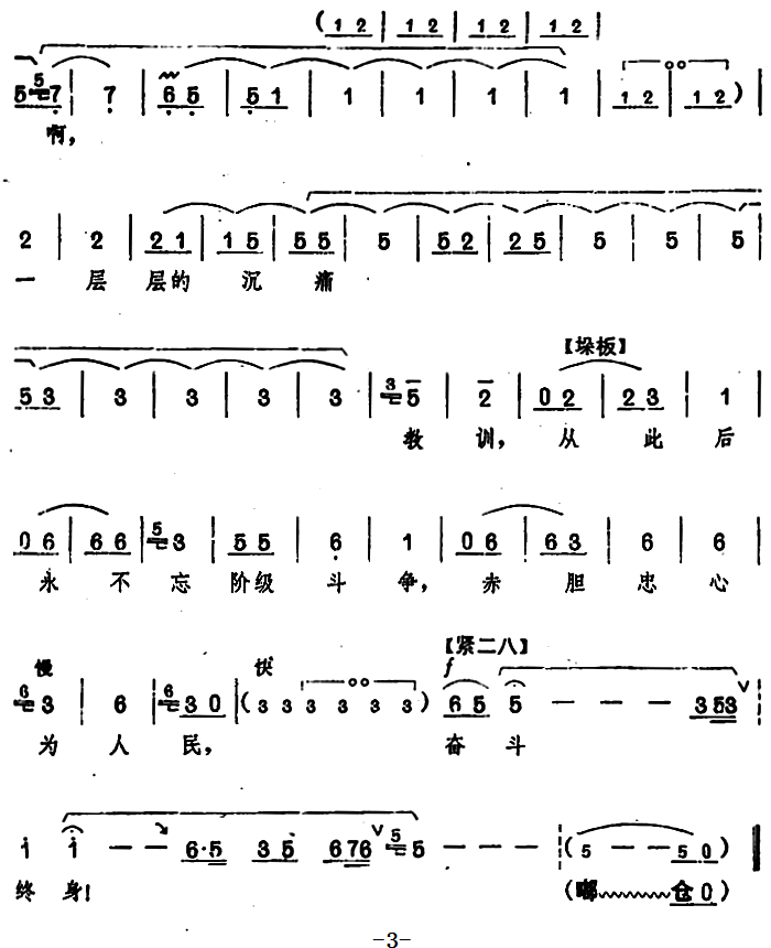 豫剧戏曲谱 《龙江颂》主要唱段选编：永不忘阶级斗争 第八场 李志田唱