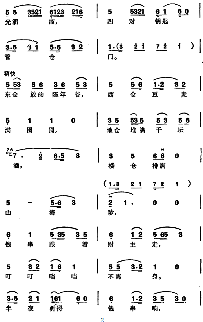 豫剧戏曲谱 《亮眼哥》万松青唱段：钱串落地一声震