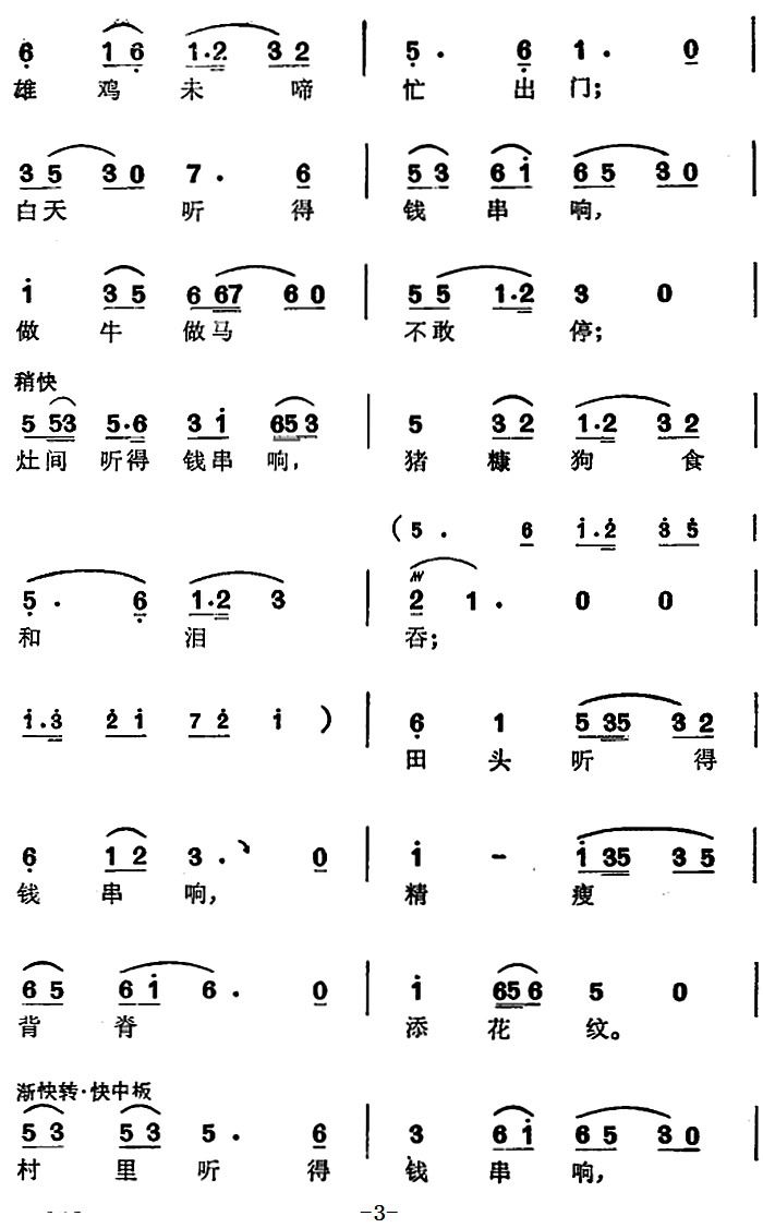 豫剧戏曲谱 《亮眼哥》万松青唱段：钱串落地一声震