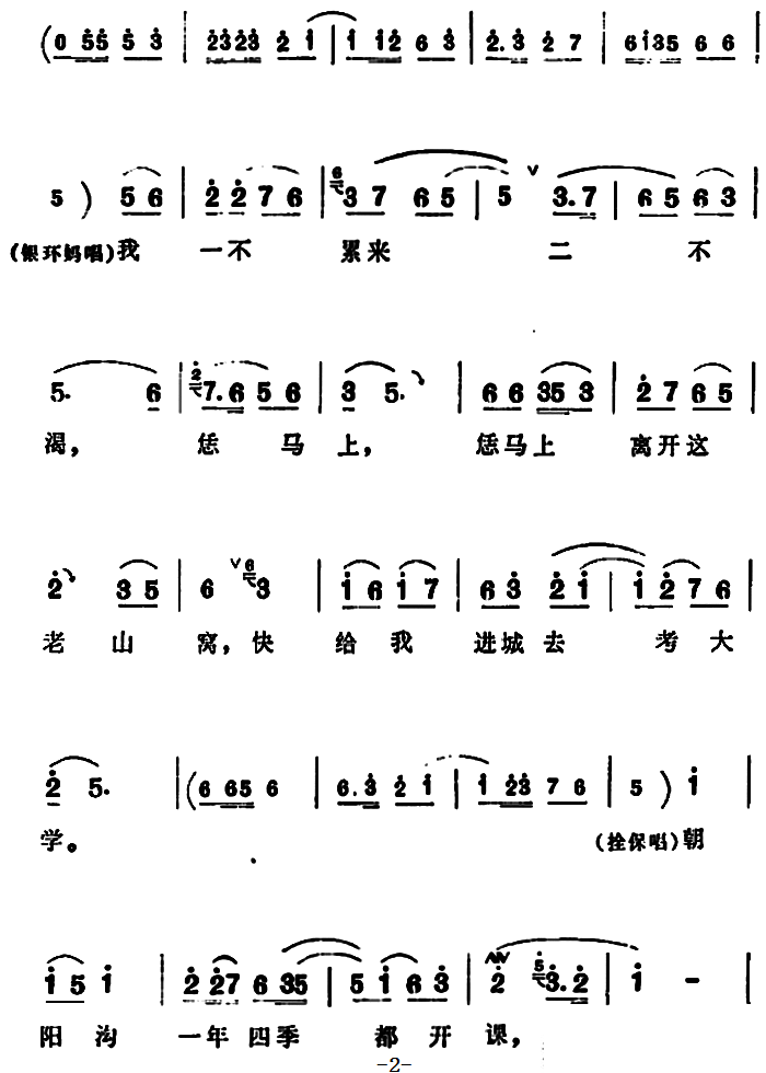 豫剧戏曲谱 《朝阳沟》拴保、银环妈对唱：要学雄鹰穿云过